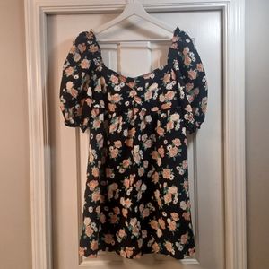 Puffed Sleeve peach floral babydoll dress